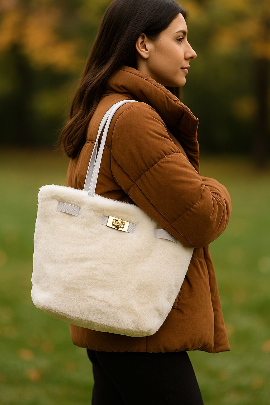 EKRU PELUŞ TOTE ÇANTA