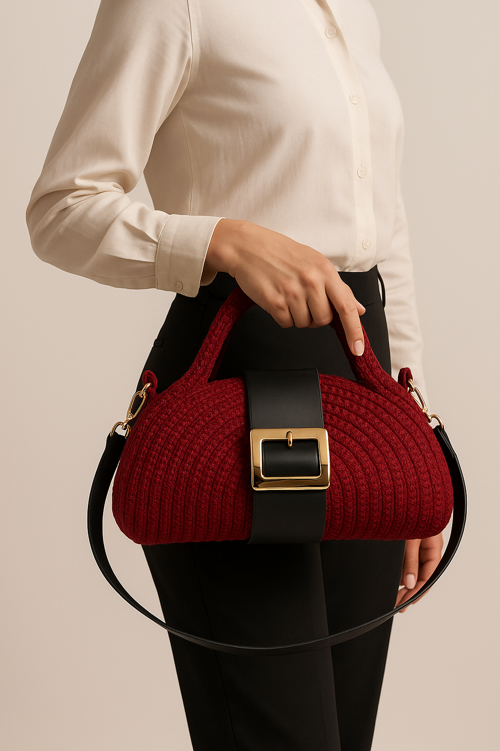 LORA EL YAPIMI BORDO KORDON İP ÇANTA-HANDCRAFTED ROPE BAG