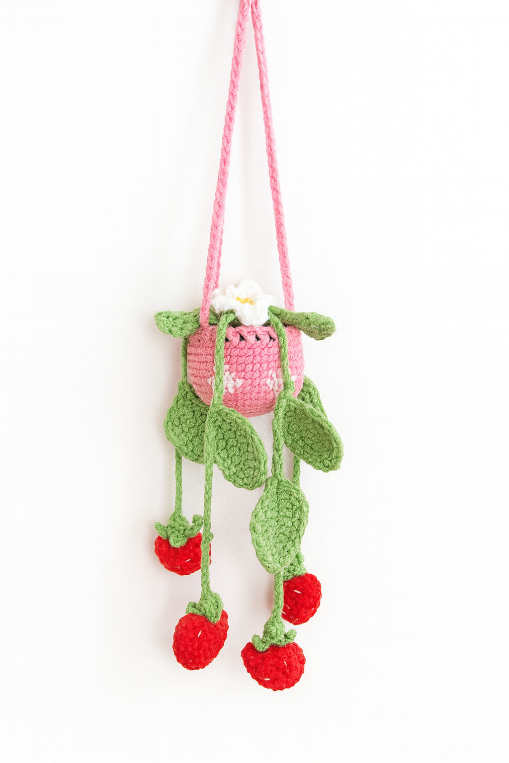 Handmade Crochet Strawberry Hanging Planter Decoration – 10x35cm