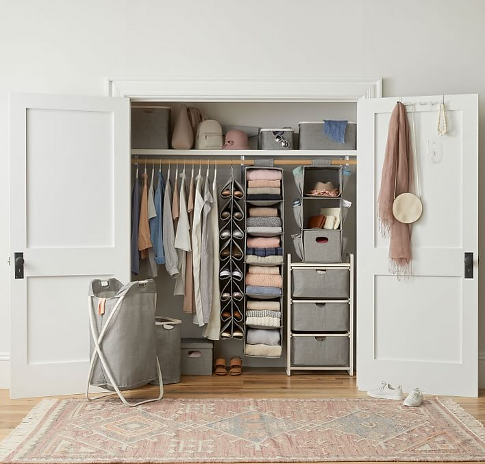 A decluttered ,clean and organized closet in a home