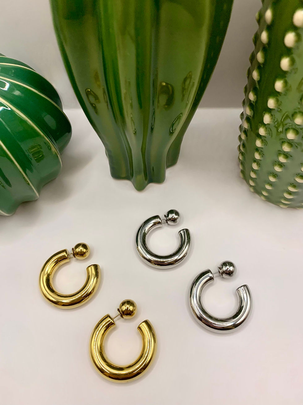 Miniatura: Orecchini cerchio DOUBLE pallina argento