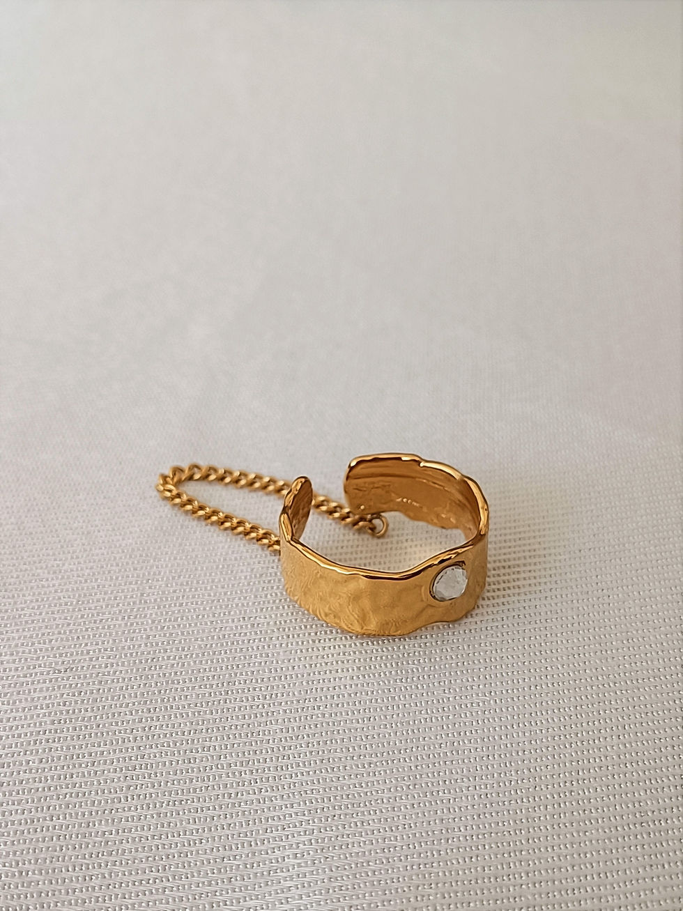 Miniatura: Anello a fascia con strass e catenella