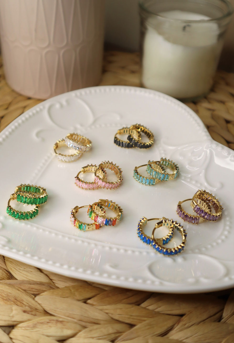 Miniatura: Orecchini CRYSTAL, cerchi con baguette VERDI
