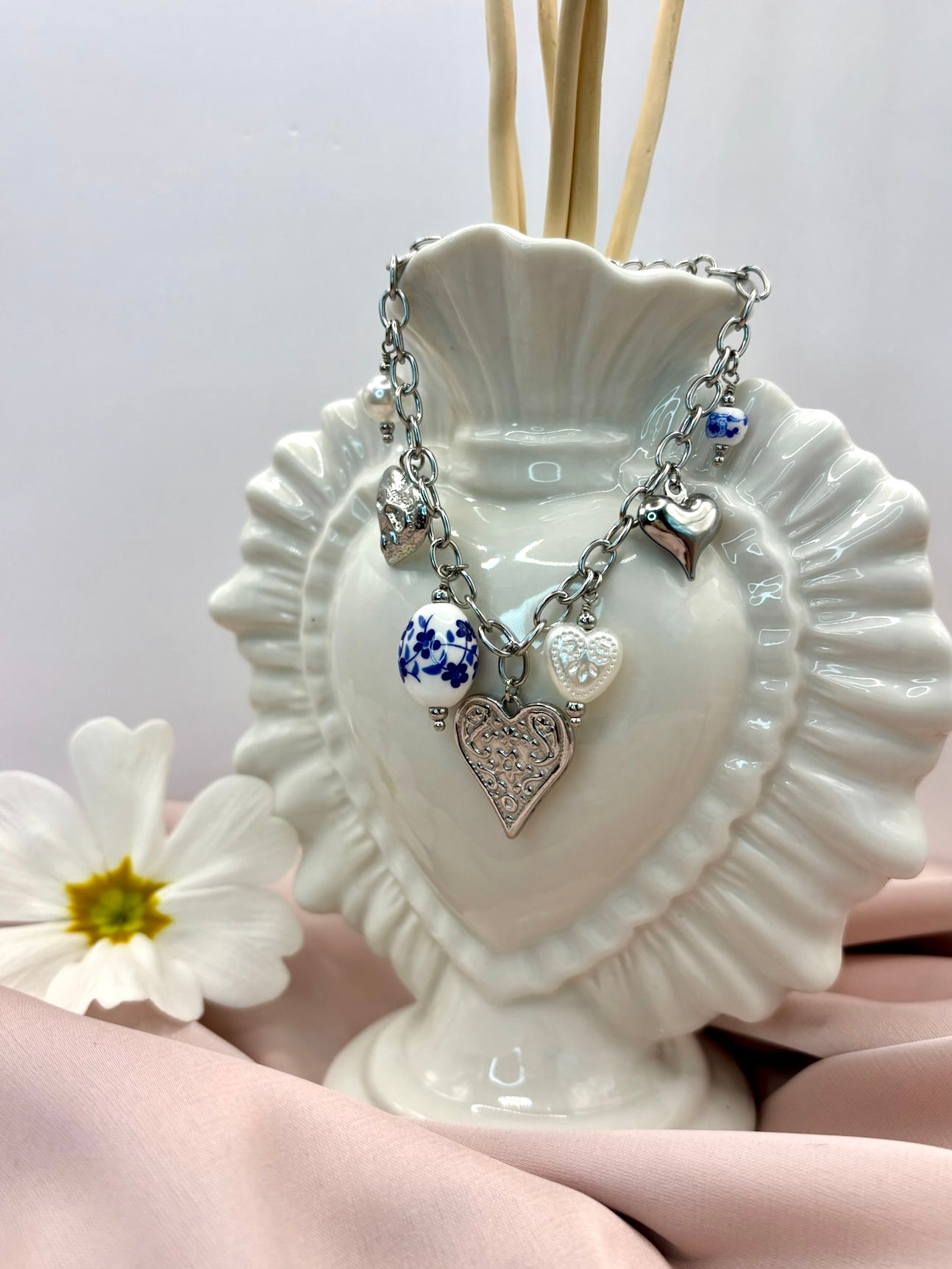 Collana CUORI E CERAMICA argento