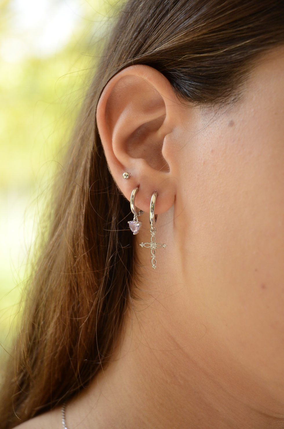 Miniatura: Hoop con zircone a forma di cuore piccolo