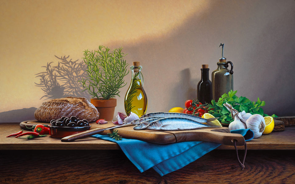 A Mediterranean Cooking  still life by the artist Brett Humphries