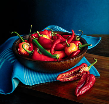 Chilli Peppers oil painting by the still life artist Brett Humphries