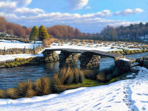 Snow at Postbridge landscape painting by the artist Brett Humphries