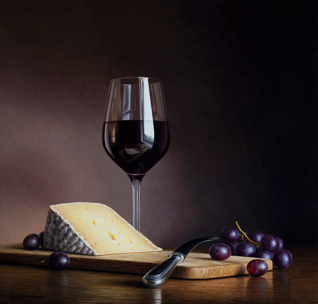 Cheese and Red Wine still life by the artist Brett Humphries