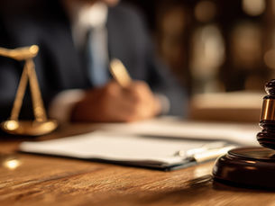 judge reviewing post-conviction relief documents beside a gavel and scales of justice, symbolizing manifest injustice under Michigan 6500 law.