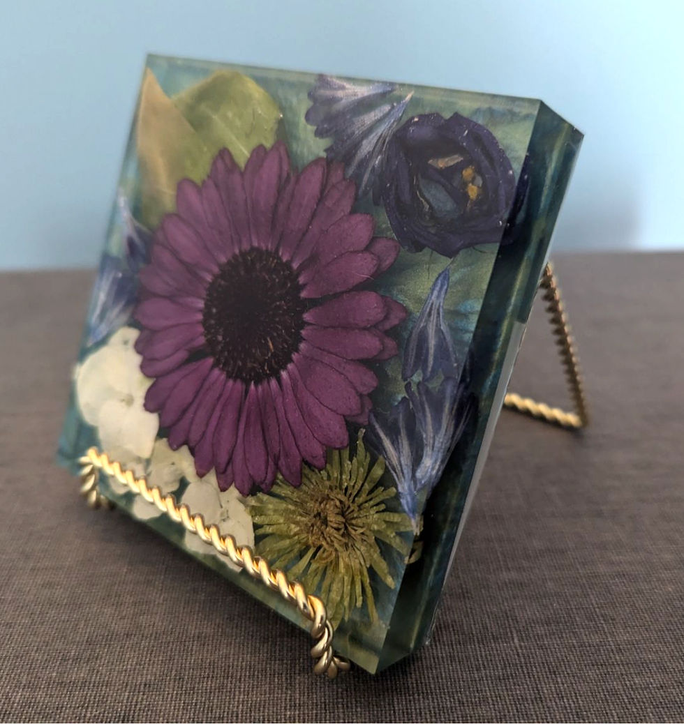 Flowers Preserved in Resin (includes photo on the back of bereaved hold this specific bouquet))