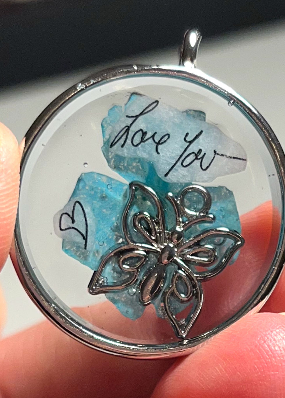 Preserved Handwriting in Resin Pendant