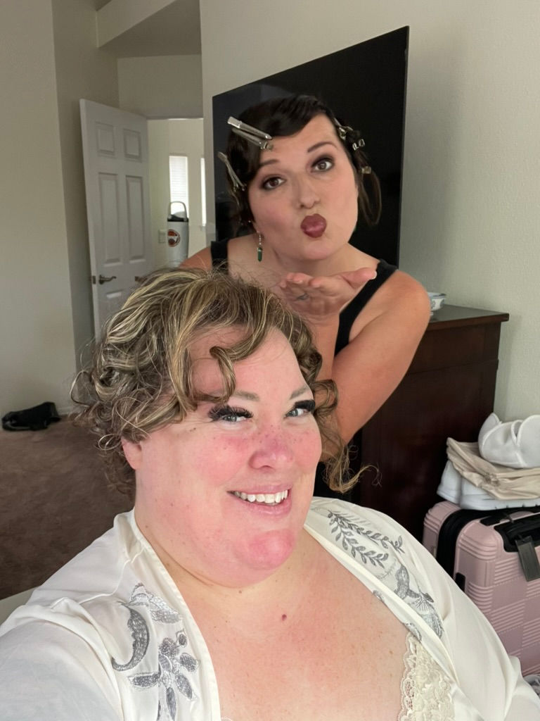Getting my hair done for the big day with my girl, Kaela!