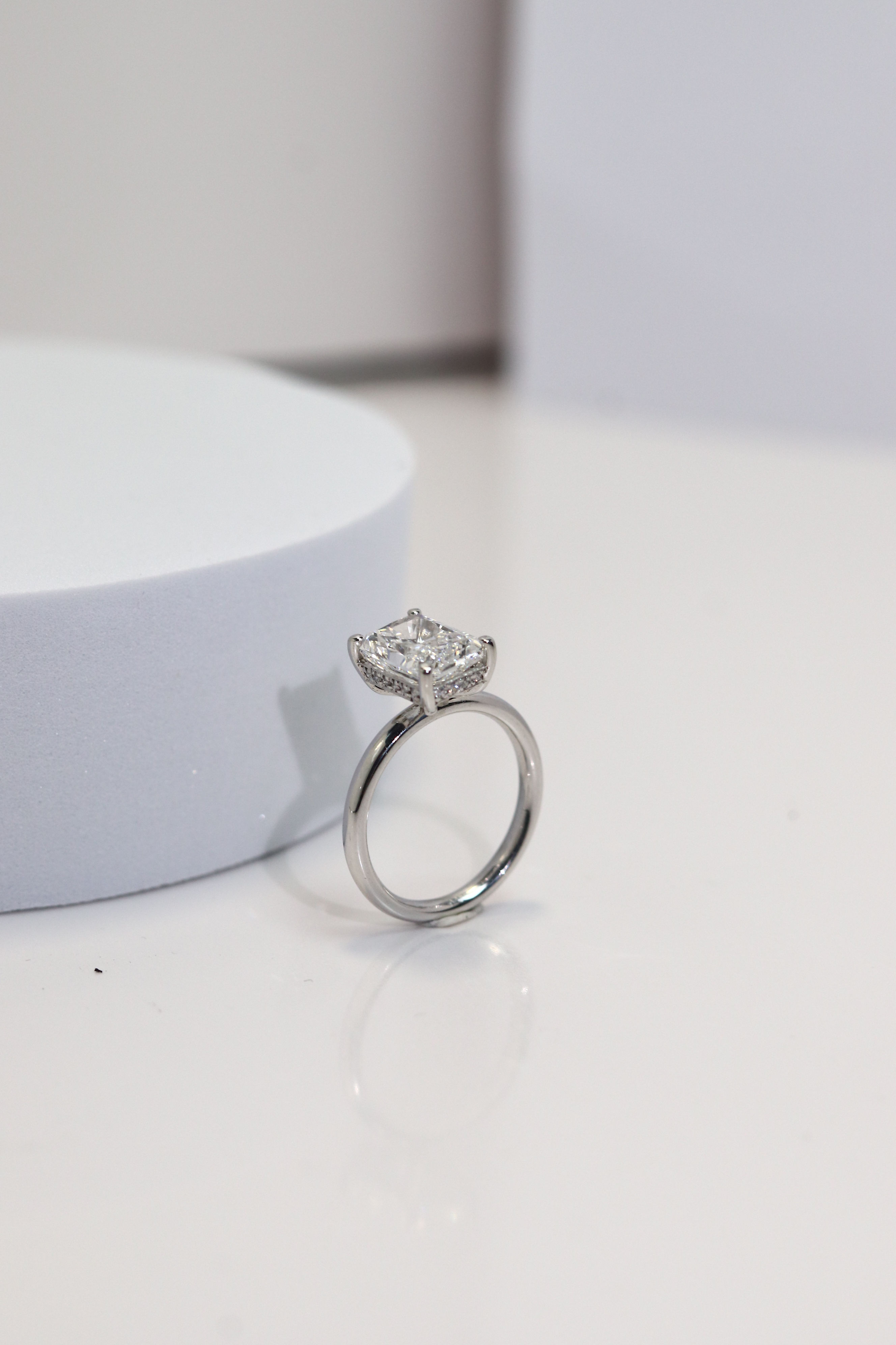 3.05ct Radiant Solitaire Engagement with Hidden Halo in Platinum Setting