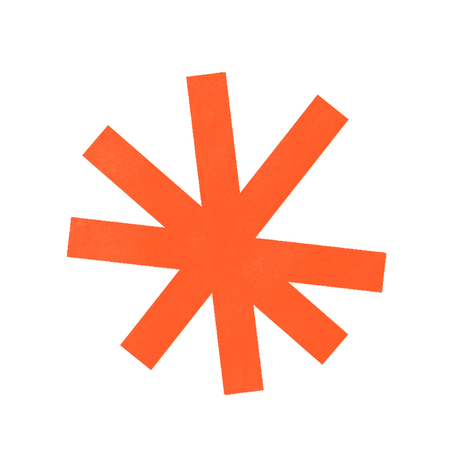 Illustration graphique de couleur orange vif, à bords nets, évoquant un astérisque, utilisé dans une charte graphique contemporaine.