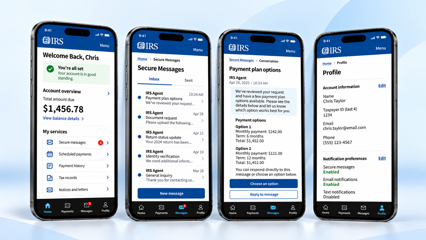 IRS secure messaging application interface