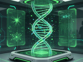 Inteligência artificial projetando estruturas de DNA e proteínas em laboratório de biotecnologia
