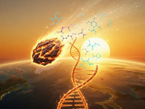 Cometa no espaço liberando moléculas orgânicas que formam estrutura de DNA em direção à Terra