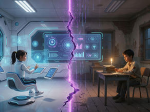 Desigualdade na educação com contraste entre aluno com acesso à tecnologia e outro sem acesso à educação digital