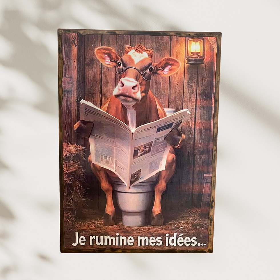 Miniature : Tableau Vache humour  😂🐄 Pause réflexion… très sérieuse ! 🐄😂 Parce que même à la ferme, il faut savoir prendre du temps p
