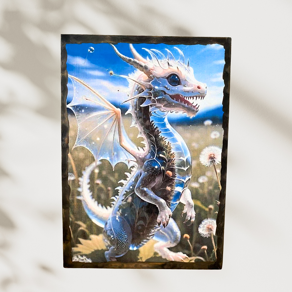 Miniature : Tableau Dragon   🪄 Un petit dragon est sorti tout droit d’un rêve féerique… et il a choisi de venir souffler sur vos pissenl