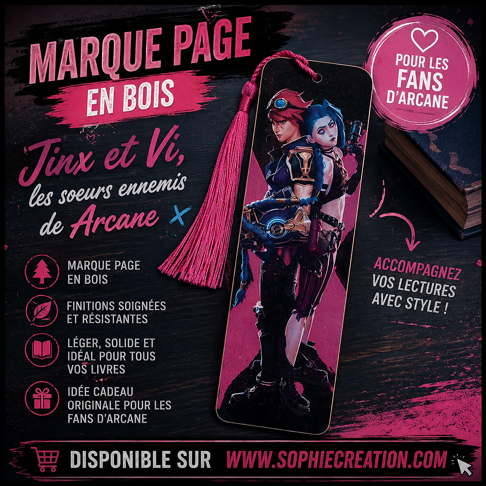 Marque page Arcane    📚 Attention, ce marque-page contient un niveau élevé de rivalité fraternelle ! 😅  D'un côté Vi, de l'