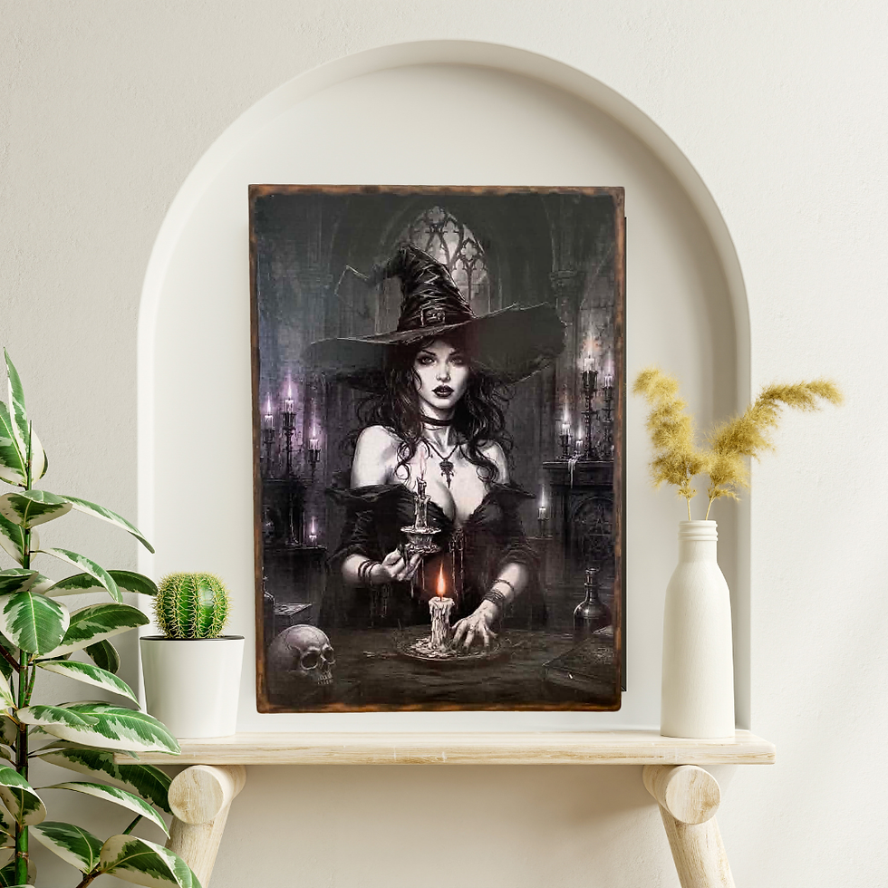 Miniature : Tableau Sorcière  Envie d’ajouter une touche… ensorcelante à ta déco ? 🕯️✨ Ce tableau façon plaque émaillée te plonge dans u