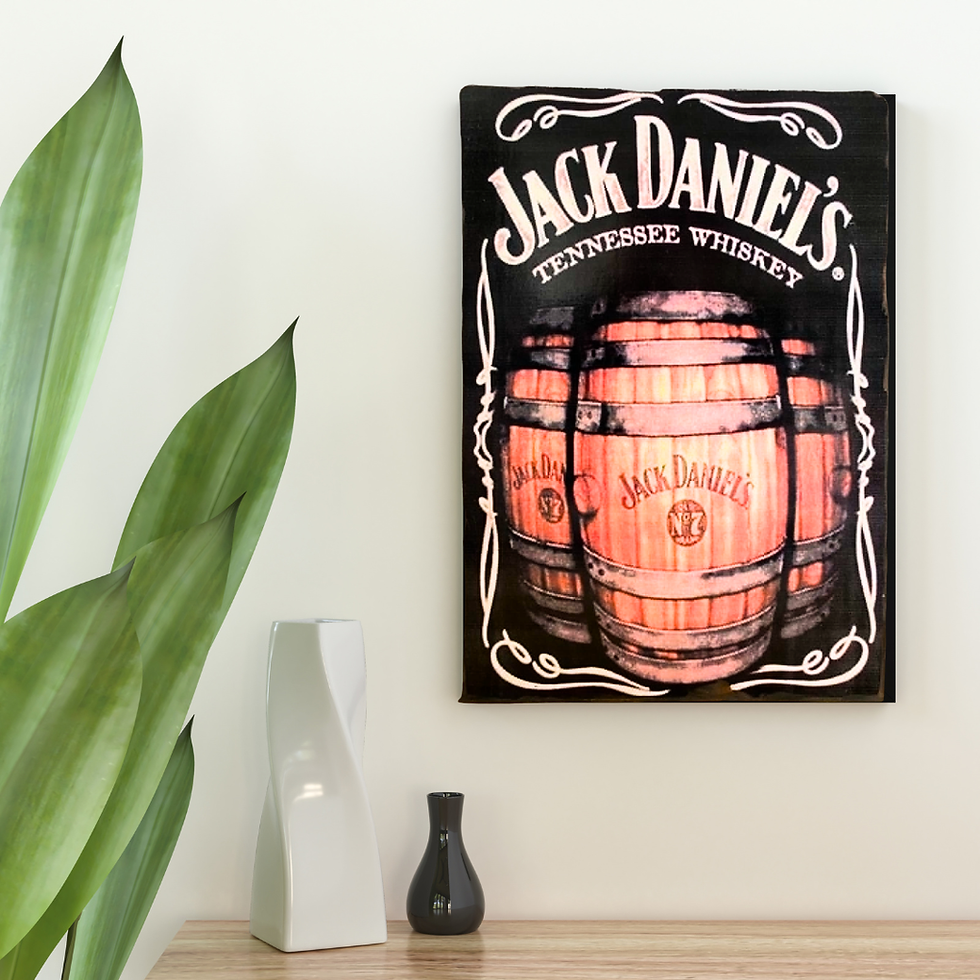 Miniature : Tableau Jack Daniels  🥃 Le seul tonneau qui ne risque pas de se vider... c'est celui accroché à votre mur ! 😄  Avec son loo