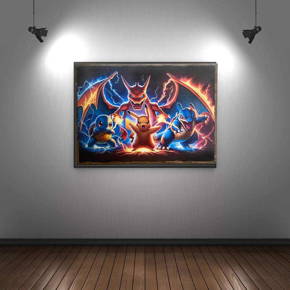 Miniature : Tableau Pokemon   ⚡🔥 Préparez vos Pokéballs… l’équipe de choc débarque directement sur vos murs ! Ce tableau réunit quatre l