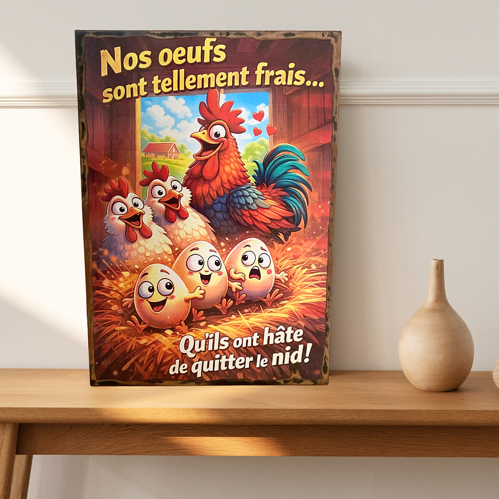 Miniature : Tableau poule humour  🐔🥚 Attention… ça va éclore ! 😂🥚 Avec ce tableau plein d’humour, impossible de ne pas sourire ! Entr