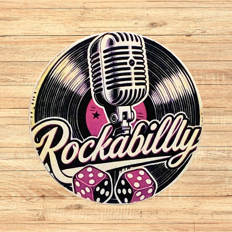 Miniature : Dessous verre Rockabilly  🎸✨ Ambiance vintage garantie avec ce dessous de verre Rockabilly ! Entre micro rétro, vinyle et dé