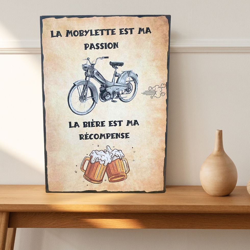 Miniature : Tableau la mobylette est ma passion , la bière est ma récompense  🚲💨 La mobylette, c’est plus qu’un deux-roues… c’est une p