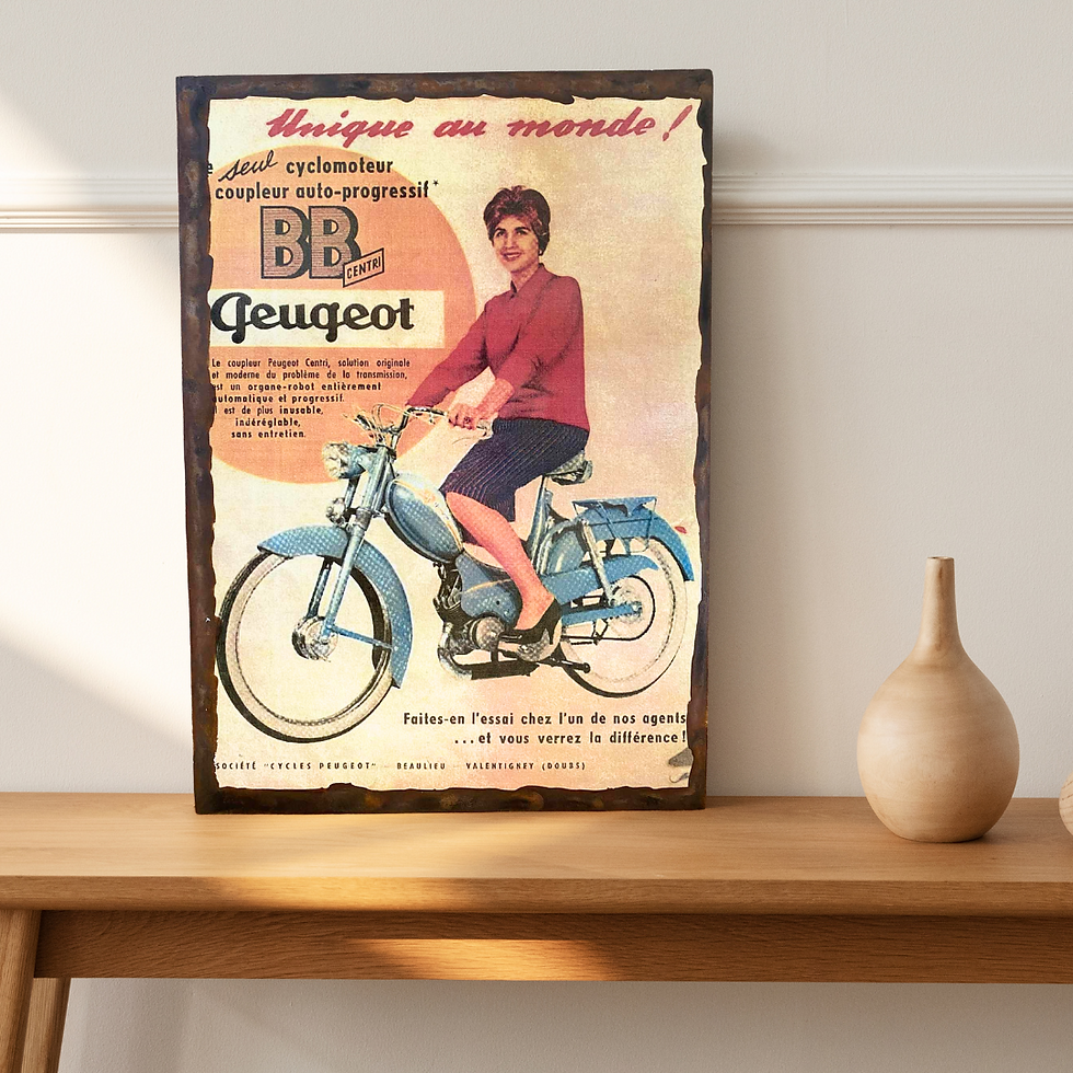 Miniature : Tableau Mobylette Peugeot  ✨🛵 Retour dans les sixties avec ce tableau publicitaire d’époque consacré au Peugeot BB Centri !