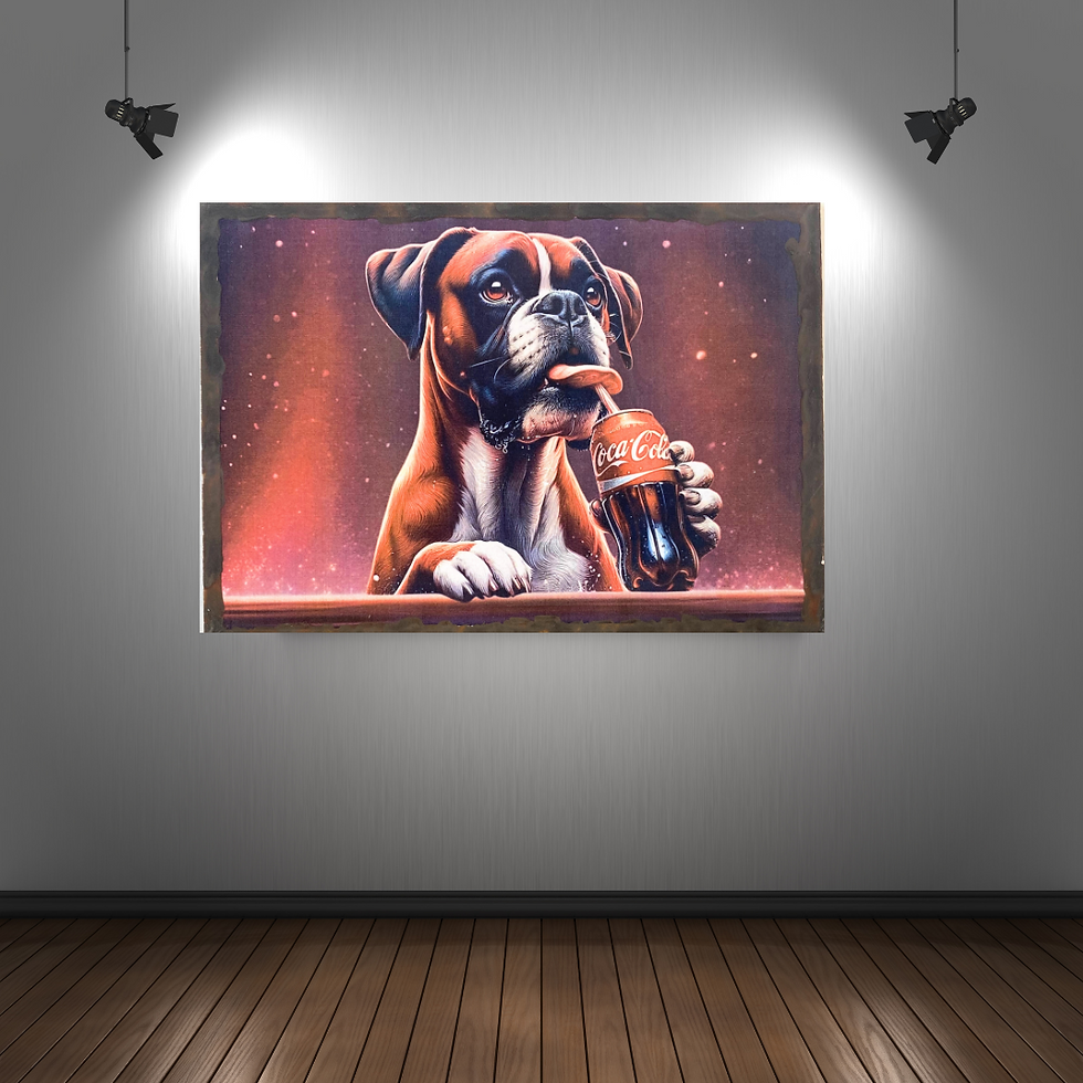 Miniature : Tableau Boxer  "Le Boxer Fizz" – Quand la soif frappe fort !  Regardez-le, avec son air distingué et sa langue bien pendue… C