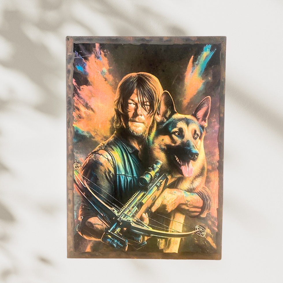 Miniature : Tableau The Walking Dead - Daryl  🧟‍♂️ Quand la fin du monde arrive… il reste deux alliés sur qui compter : Daryl et son fid