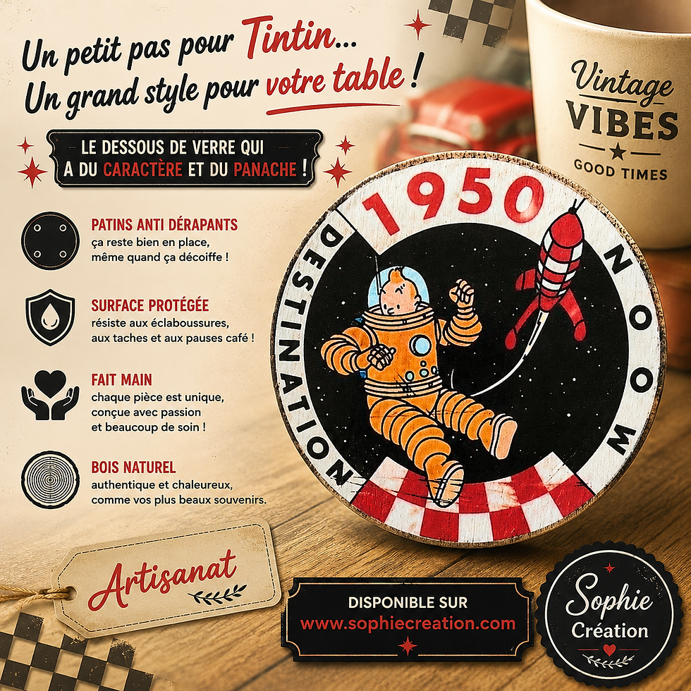 Dessous verre  Tintin  🚀🌕 Direction la Lune... mais sans renverser votre café ! Ce dessous de verre est prêt au décollage e