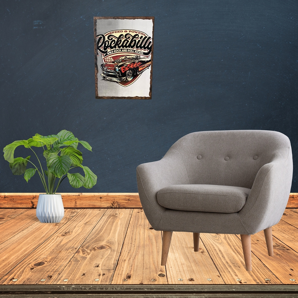 Miniature : Tableau Voiture Rockabilly  🚗💨 Speed, Power & Rock’n’Roll 💥 Ce tableau, c’est une explosion de style rétro : un bolide noi