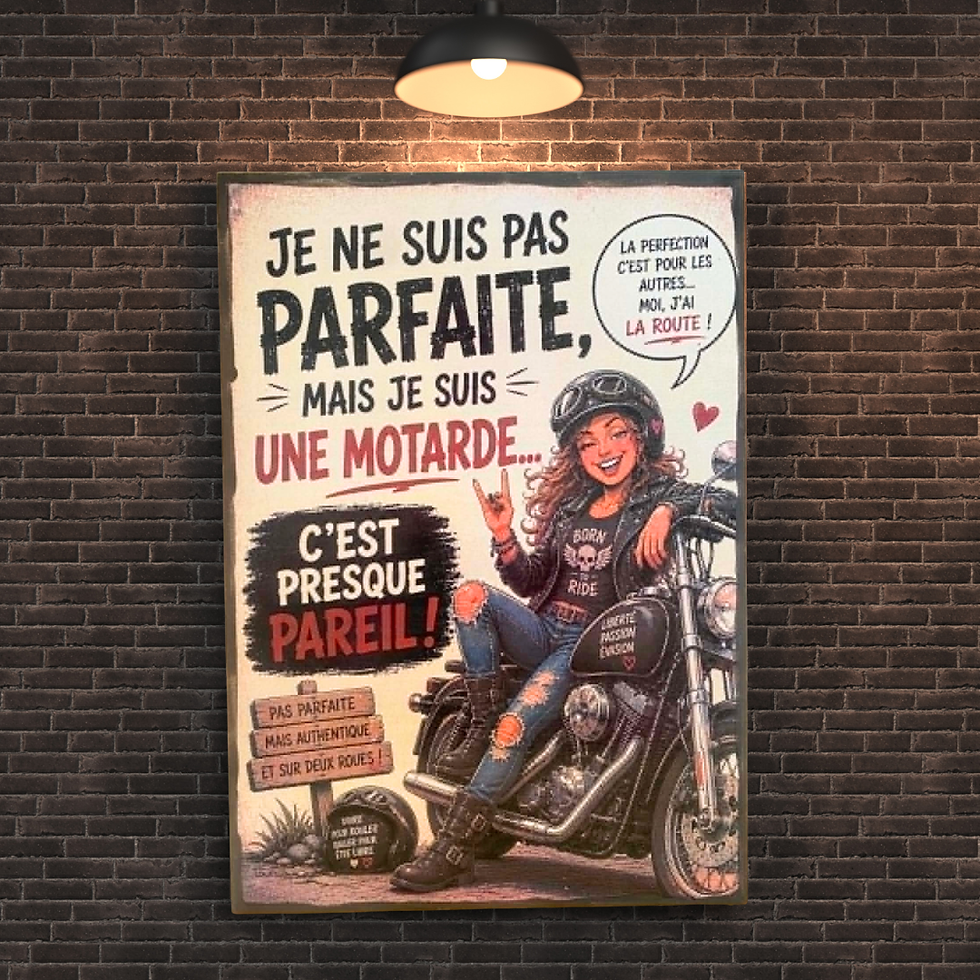 Miniature : Tableau "je ne suis pas parfaite, mais je suis une motarde, c'est presque pareil "  🏍️😄 Être parfaite ? Quelle perte de tem