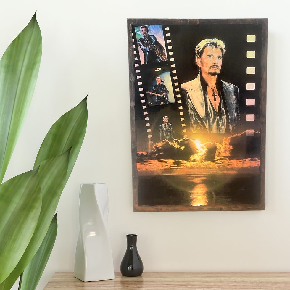 Miniature : Tableau Johnny Hallyday  🌅 Un coucher de soleil pour une légende… Ce tableau rend hommage à l'icône du rock, Johnny , à sa v