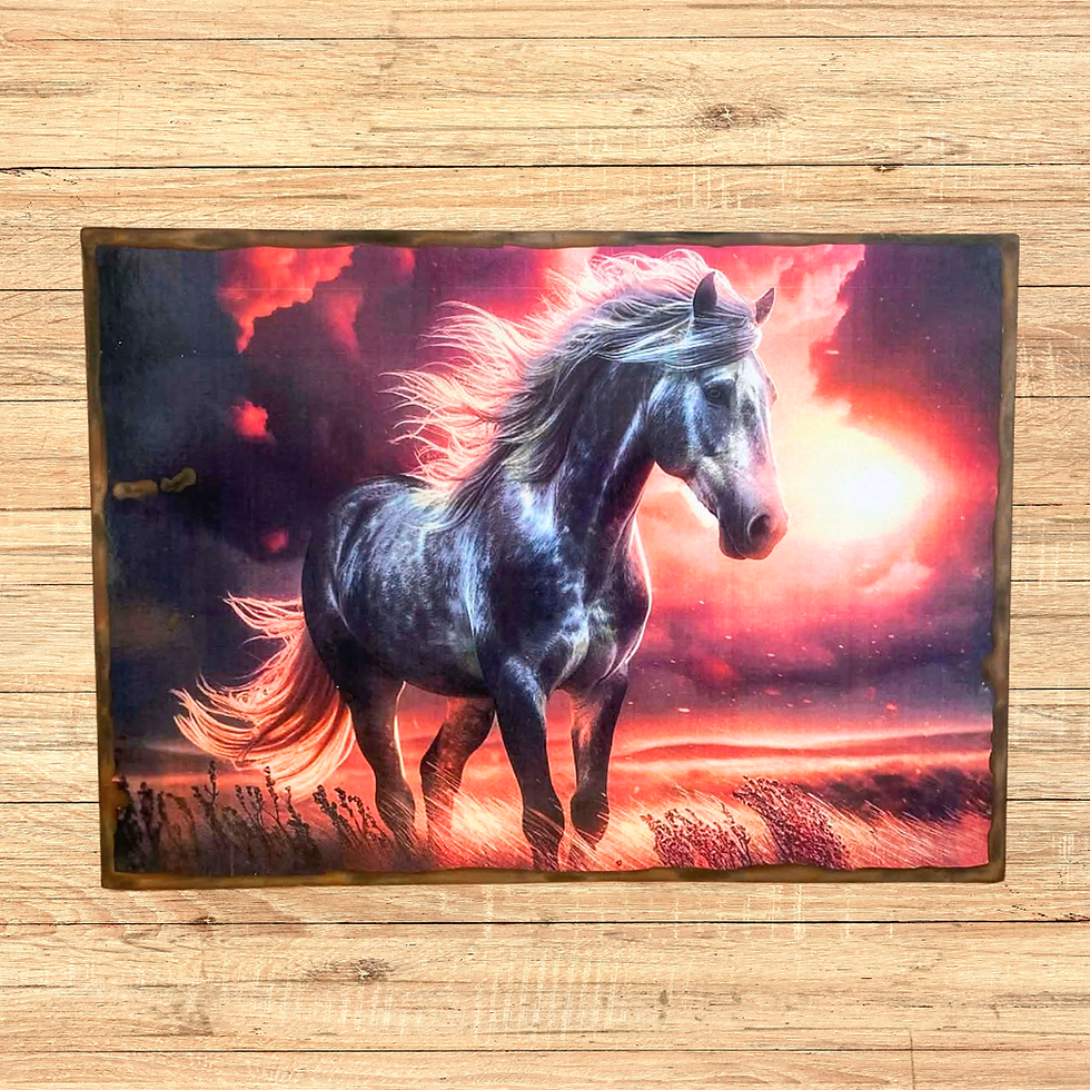 Miniature : Tableau Cheval  Puissance, liberté et élégance sauvage… Ce cheval majestueux traverse un paysage enflammé, comme guidé par un