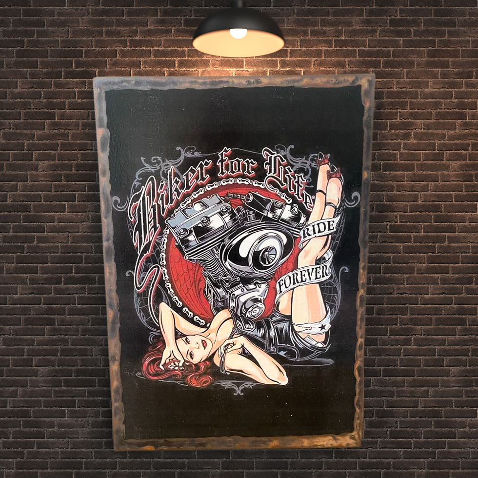 Miniature : Tableau Pin up - Biker  🔥 Esprit biker jusqu’au bout du moteur ! 🔥 Voici une création qui sent bon la route, la liberté et