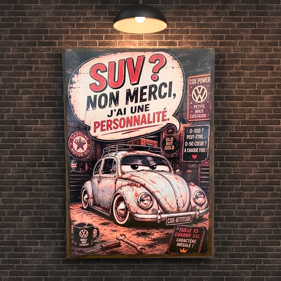 Miniature : Tableau humour Coccinelle Volkswagen "SUV, non merci, j'ai une personnalité ! "  🚗💨 SUV ? Non merci... ici, on roule au car