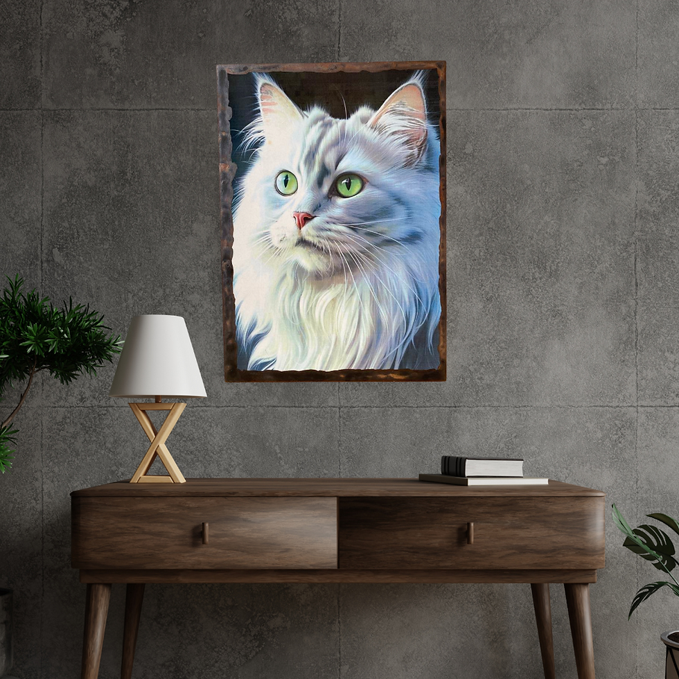 Miniature : Tableau Chat blanc  ✨ Majesté féline en tableau ✨  Plongez votre regard dans celui de ce chat au pelage royal et aux yeux ver