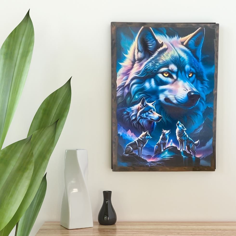 Miniature : Tableau Loups  🌕 “Quand la lune se lève, la meute s’éveille…” Ce tableau rend hommage au loup, symbole de liberté, de force
