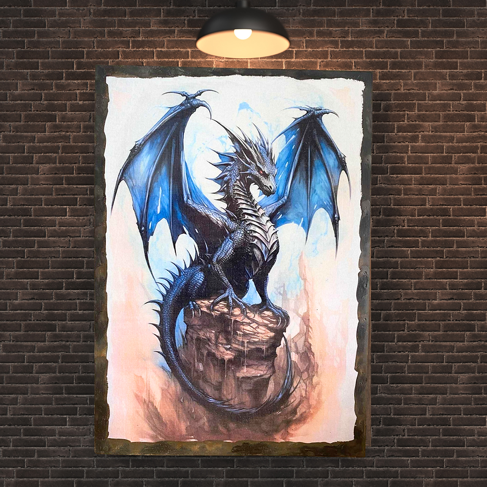 Miniature : Tableau Dragon   Il ne crache pas le feu… il impose le silence. Perché entre ciel et abîme, ce dragon veille comme un ancien