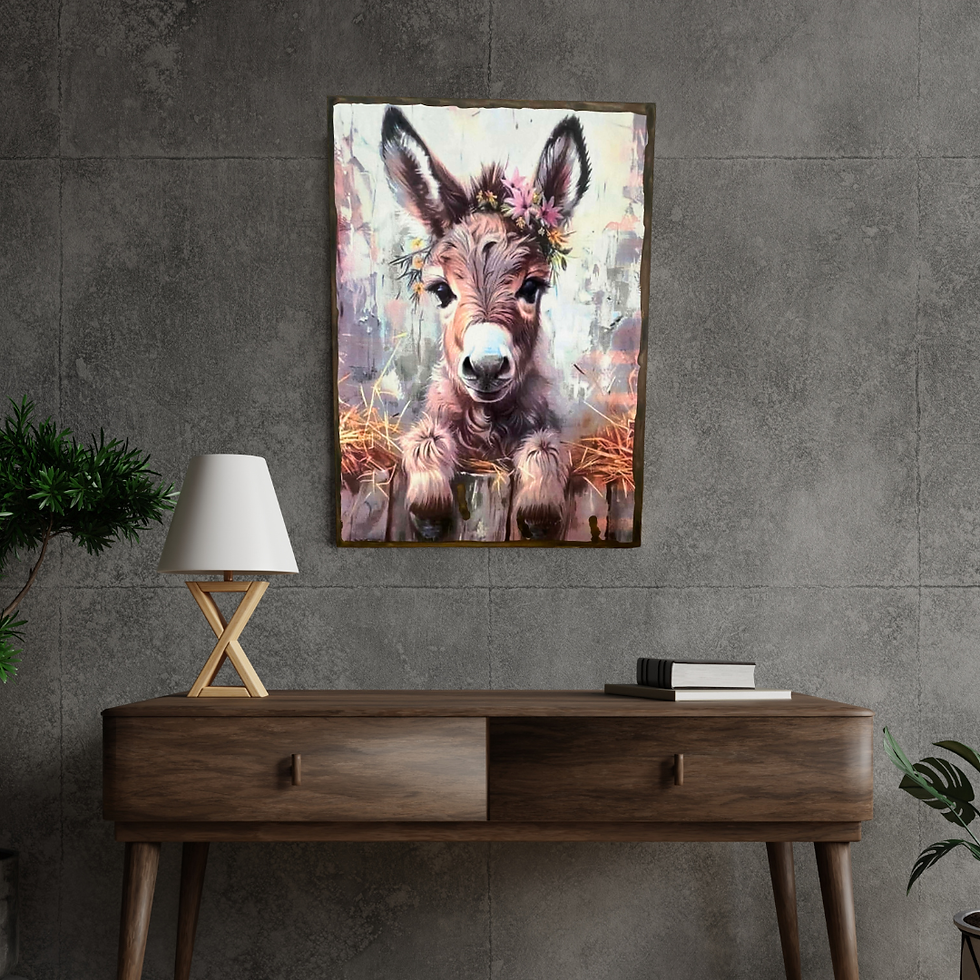 Tableau Ane  🌸🫏 Un charme champêtre plein de douceur !  Craquez pour ce magnifique tableau représentant un adorable petit â