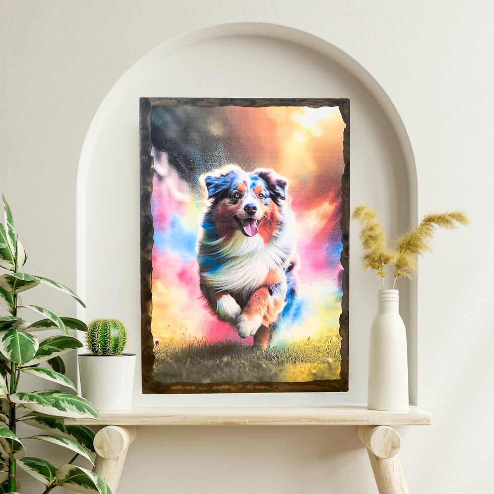 Miniature : Tableau Berger australien  ✨ Explosion de couleurs et énergie pure ! Ce tableau met à l’honneur un magnifique Berger Australi
