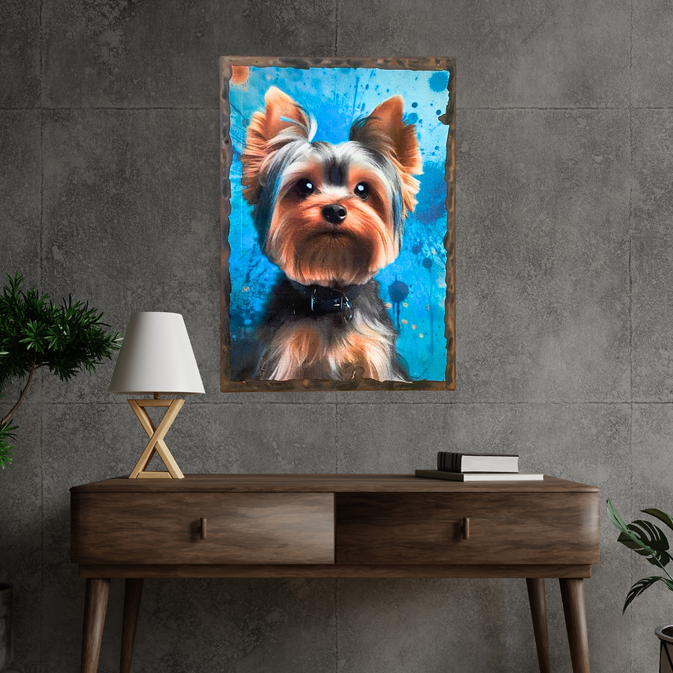Miniature : 🐾 Attention, star à l’horizon ! 🐾  Voici le plus chic des Yorkshire terrier immortalisé dans un tableau haut en couleurs 💙