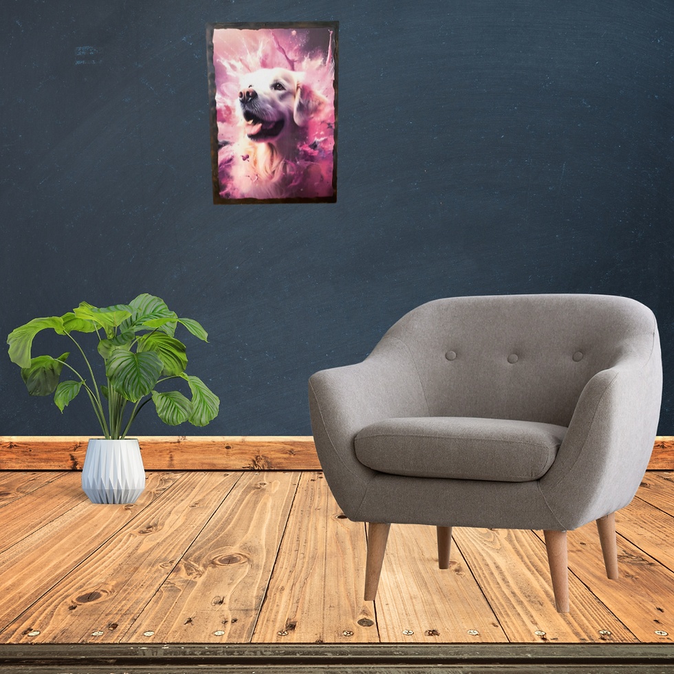 Miniature : Tableau Golden Retriever  ✨ Un Golden Retriever qui a carrément pris des airs de superstar intergalactique ! 🌌💫 Ce tableau