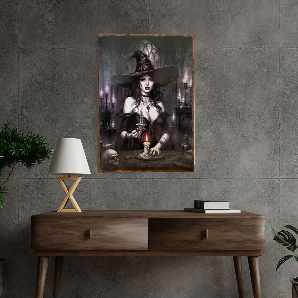 Miniature : Tableau Sorcière  Envie d’ajouter une touche… ensorcelante à ta déco ? 🕯️✨ Ce tableau façon plaque émaillée te plonge dans u